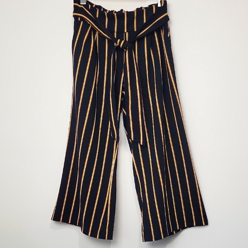 STREETWEAR SOCIETY CROPPED WIDE LEG STRIP PAPER BAG PANTS